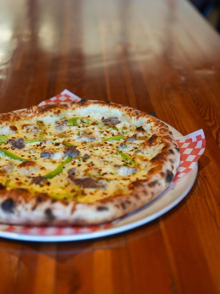 Philly Cheese Steak Pizza at Red Bird Brewing